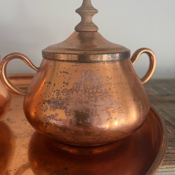 Copper Cream and Sugar Set with Tray - Picture 4 of 9